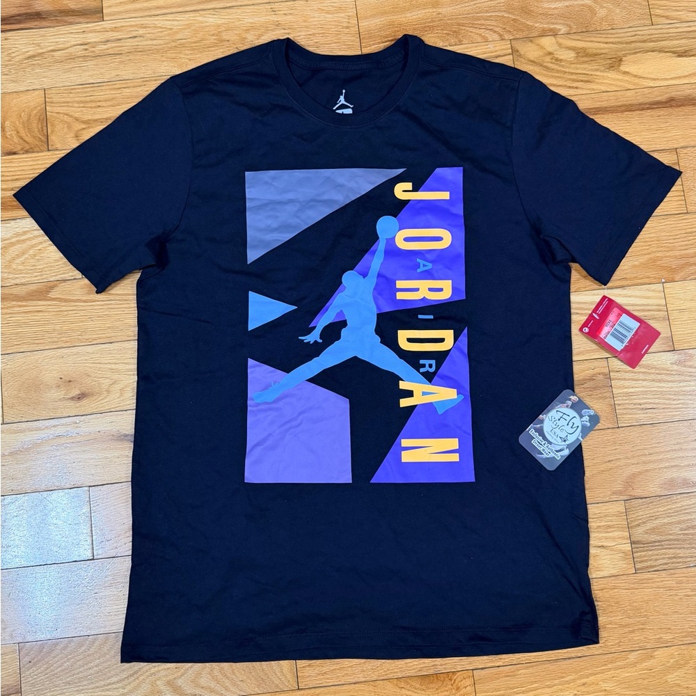 Air Jordan Black t-shirt & purple graphics Jumpman Logo Size Large AJ 8 Aqua Col
